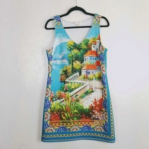 Boston Proper Ocean Town Scene Print Shift Dress M